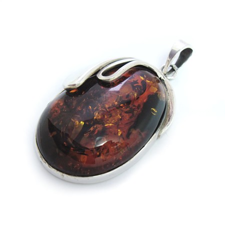Dark Amber Oval with Sterling Silver Setting - Click Image to Close